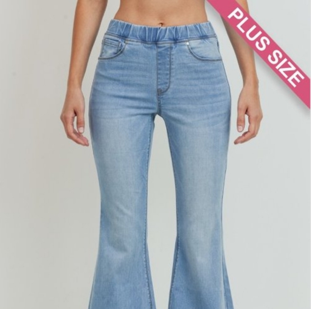Plus Size Wide Elastic Flare Jeans Denim